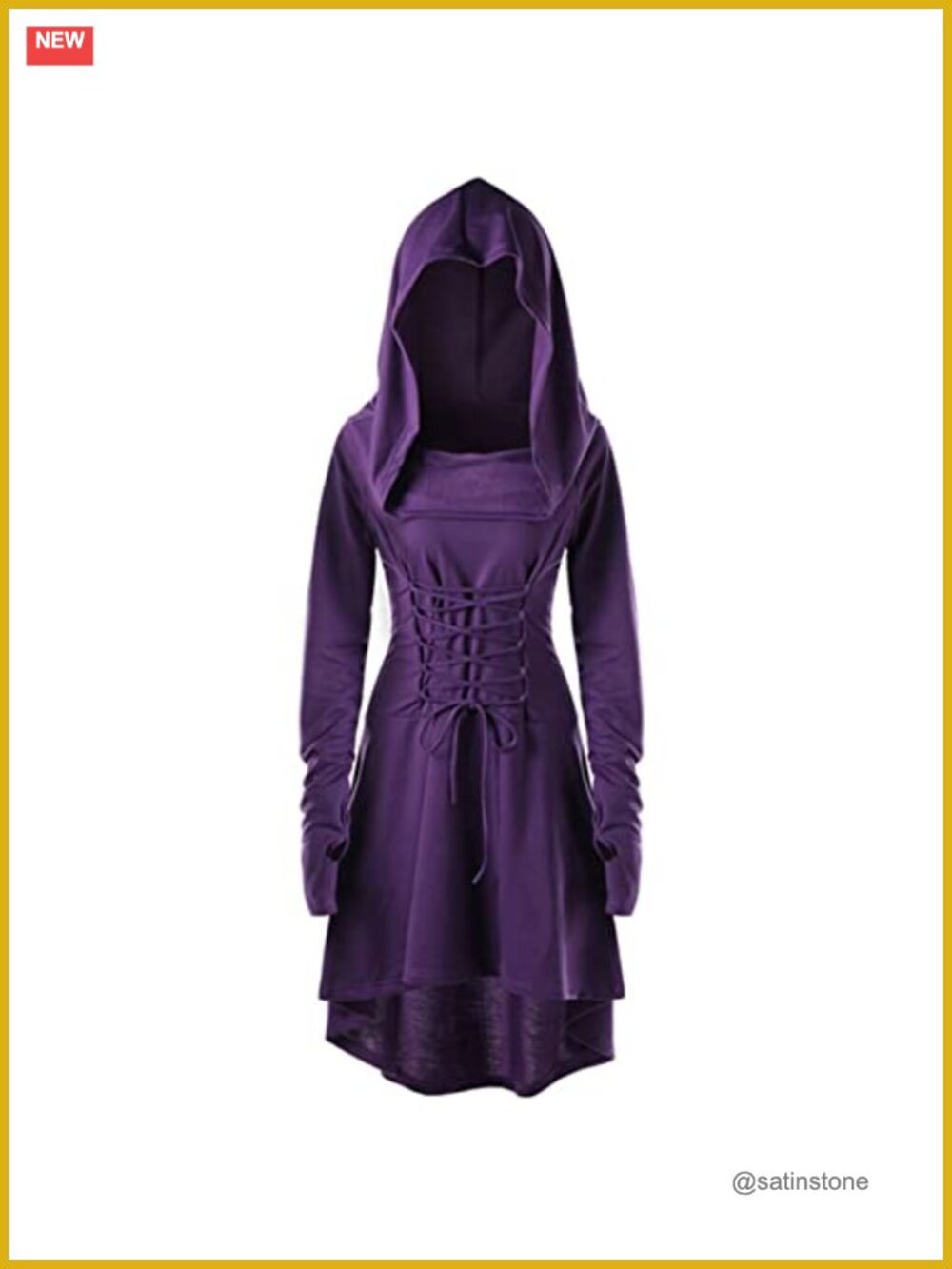 Polyester Spandex Renaissance Hooded High Low Dress Lace Up